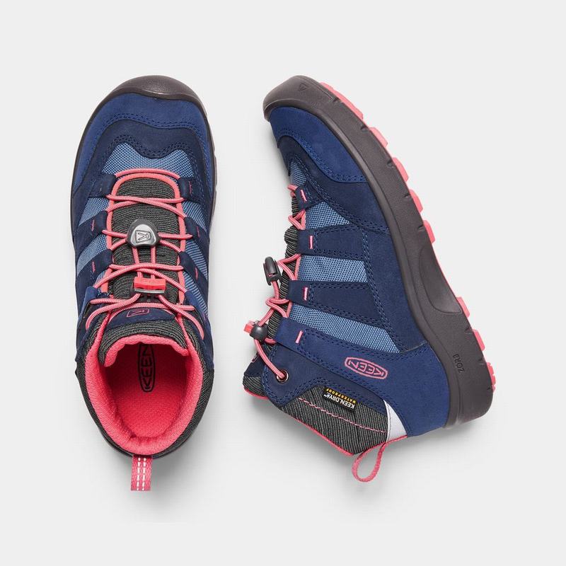 Keen Hikeport Waterproof Mid Kids Hiking Boots Blue/Coral Outlet (3781-WTAFQ)
